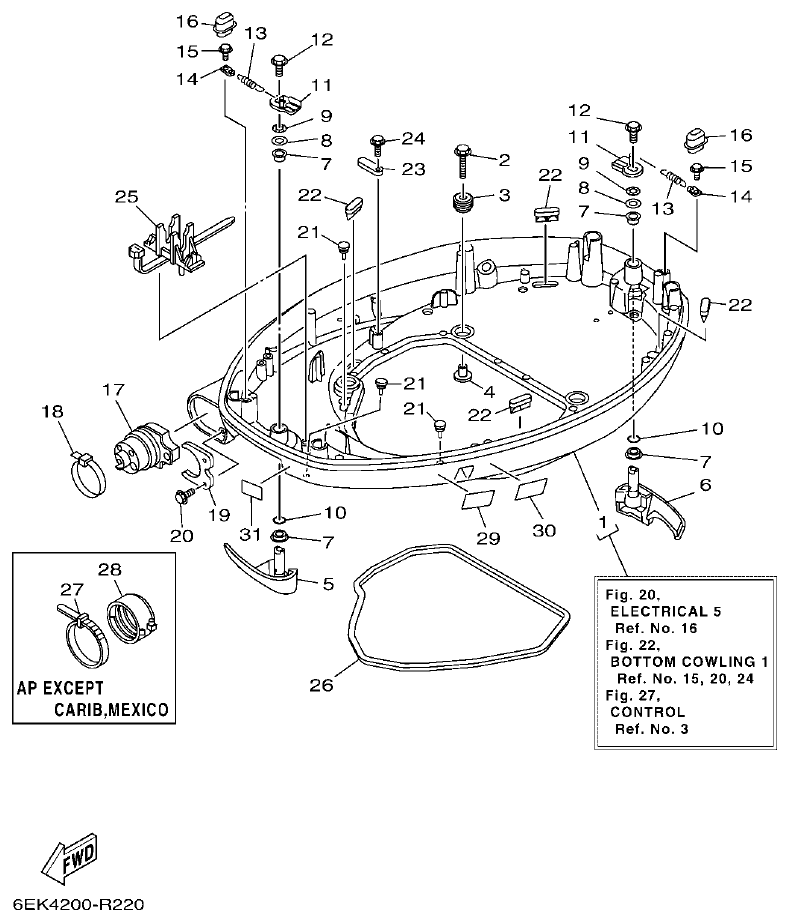 Yamaha F115B, FL115B, FL115BET BOTTOM COWLING 1 parts diagram